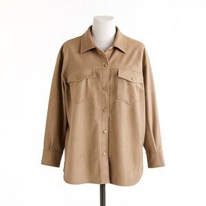 Tahari Faux Leather Snap Front Shirt Jacket Taupe Size 1X New